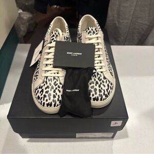 Saint Laurent Black and White Animal Print Sneakers